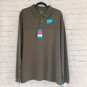 Haggar Cool 18 Pro Mens XL Long Sleeve Polo Shirt Olive Green Performance NWT
